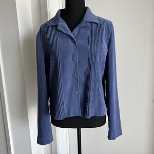 Tradition Petite Jacket Womens 10P Blue Button Front Long Sleeve Pleated Blazer
